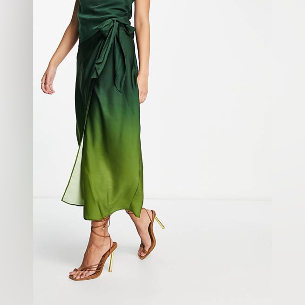 ASOS Style Cheat satin midi skirt in green ombré